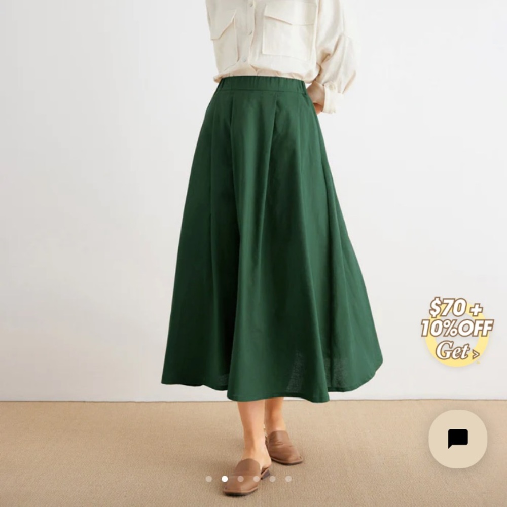 Grae Cove Margot Side Pockets Umbrella Long Linen Skirt, forest green